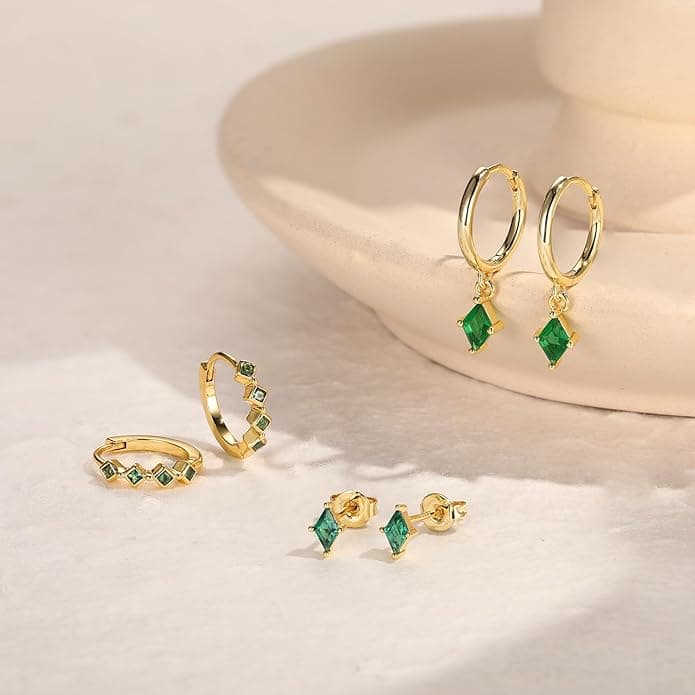S925 Minimalist Green Zirconia Earrings Set