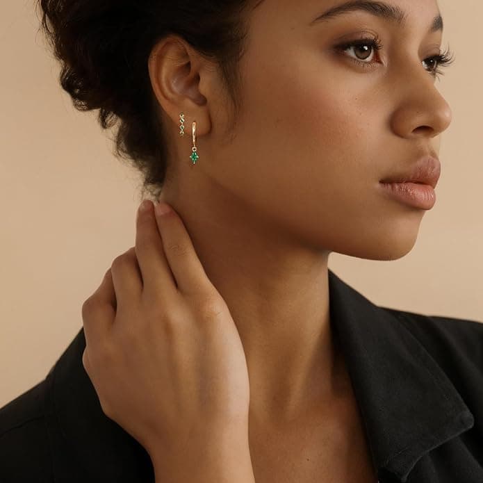 S925 Minimalist Green Zirconia Earrings Set