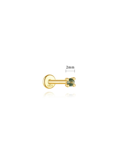 S925 Minimalist Natural Moss Agate Flatback Piercing Stud