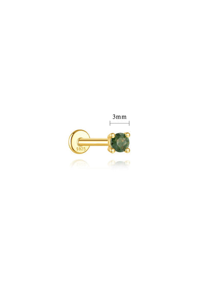 S925 Minimalist Natural Moss Agate Flatback Piercing Stud
