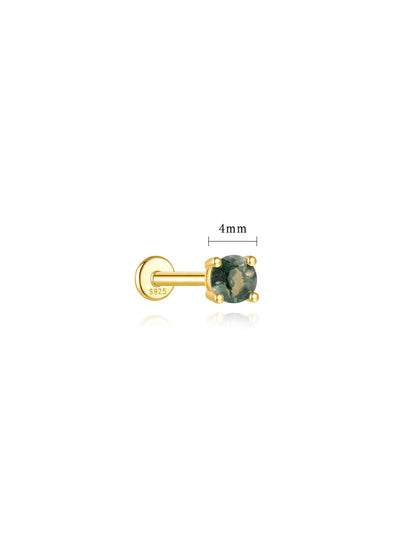 S925 Minimalist Natural Moss Agate Flatback Piercing Stud