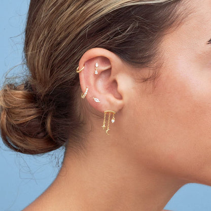 S925 Moon Star Tassel Zircon Ear Piercing Stud