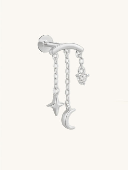 S925 Moon Star Tassel Zircon Ear Piercing Stud