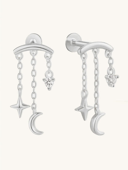 S925 Moon Star Tassel Zircon Ear Piercing Stud