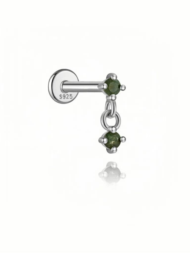 S925 Moss Agate Pendant Flatback Piercing Stud