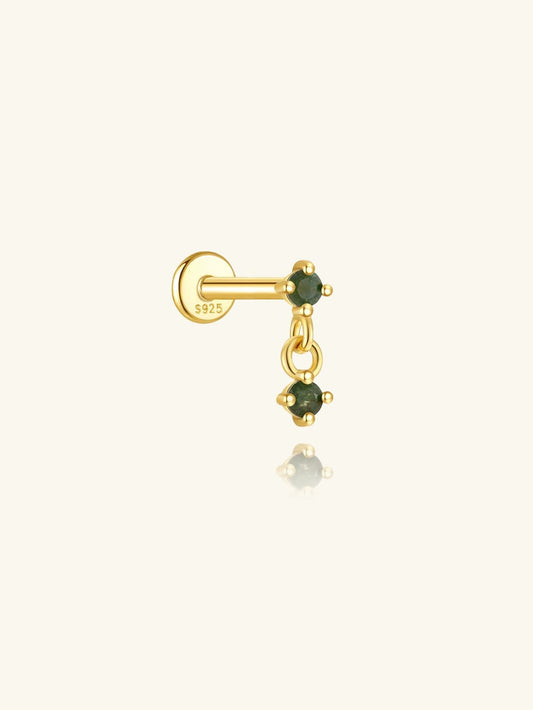 S925 Moss Agate Pendant Flatback Piercing Stud