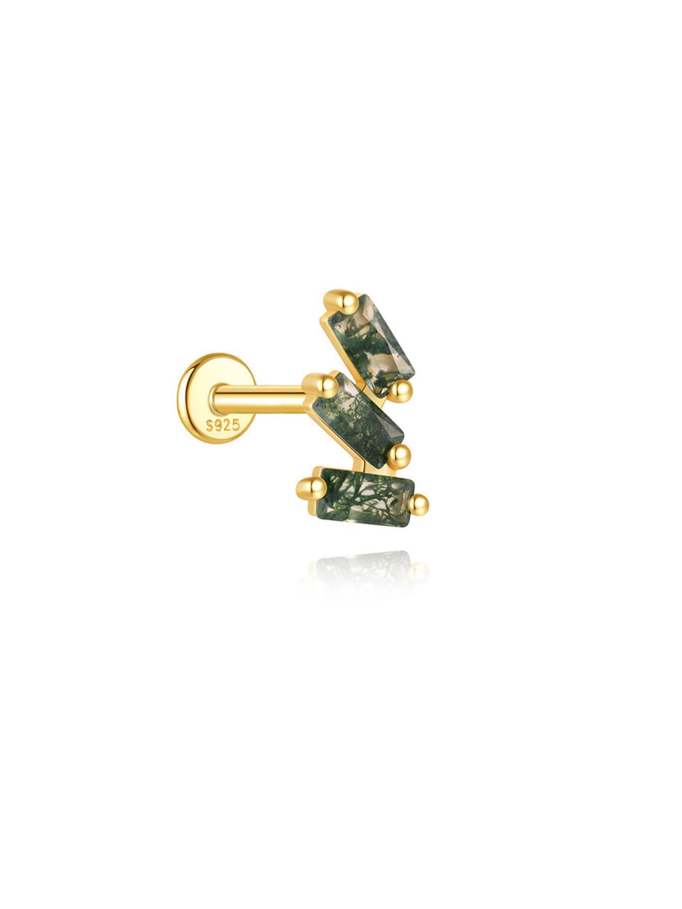 S925 Natural Moss Agate Flatback Piercing Stud