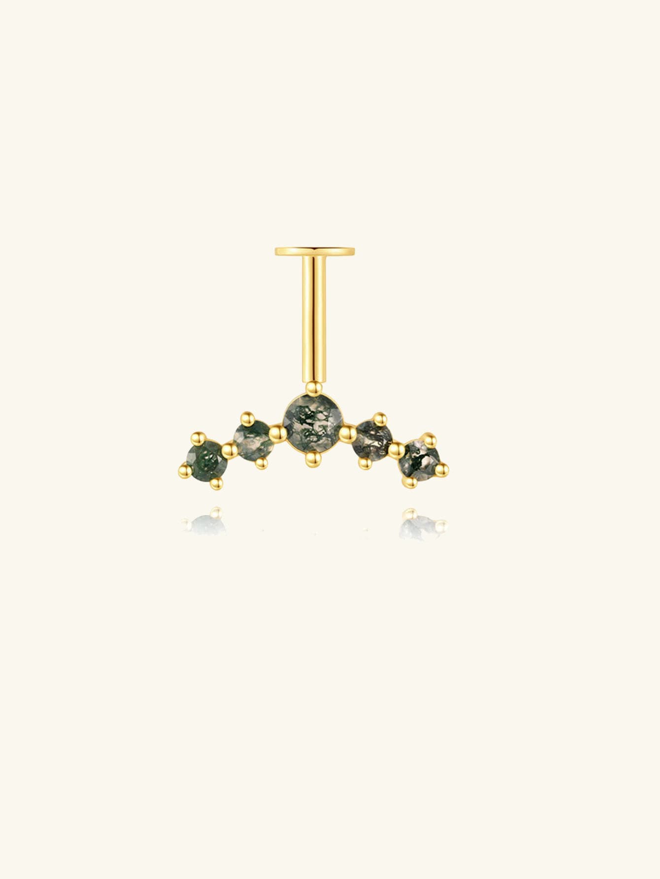 S925 Natural Moss Agate Flatback Stud Piercing Earrings