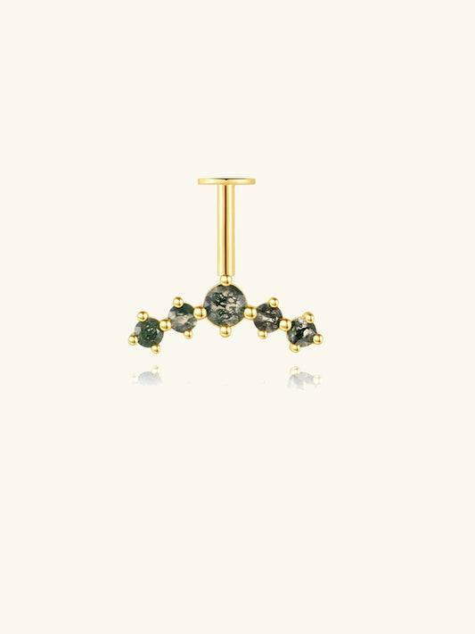 S925 Natural Moss Agate Flatback Stud Piercing Earrings