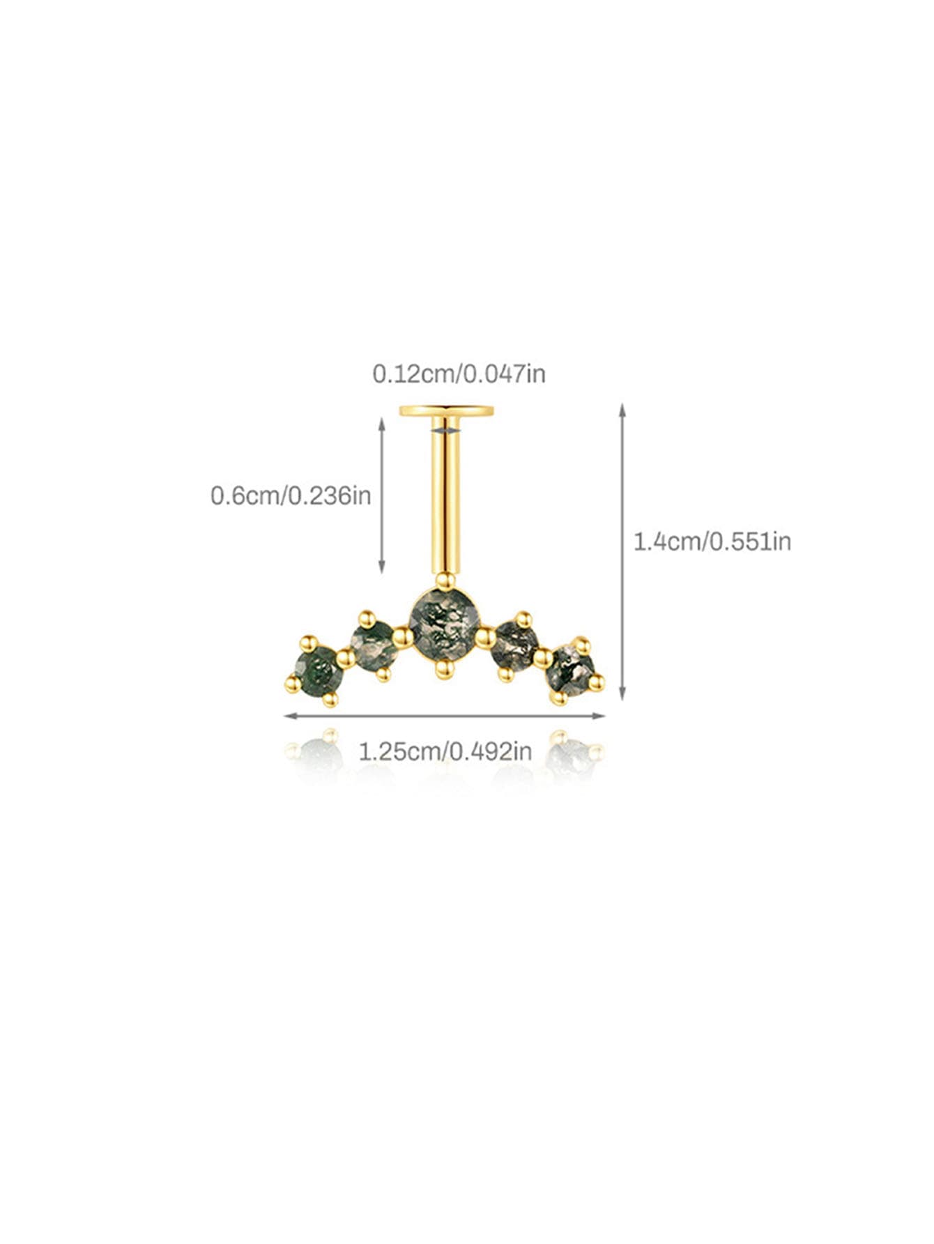 S925 Natural Moss Agate Flatback Stud Piercing Earrings