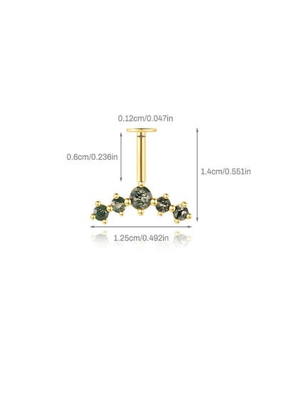 S925 Natural Moss Agate Flatback Stud Piercing Earrings