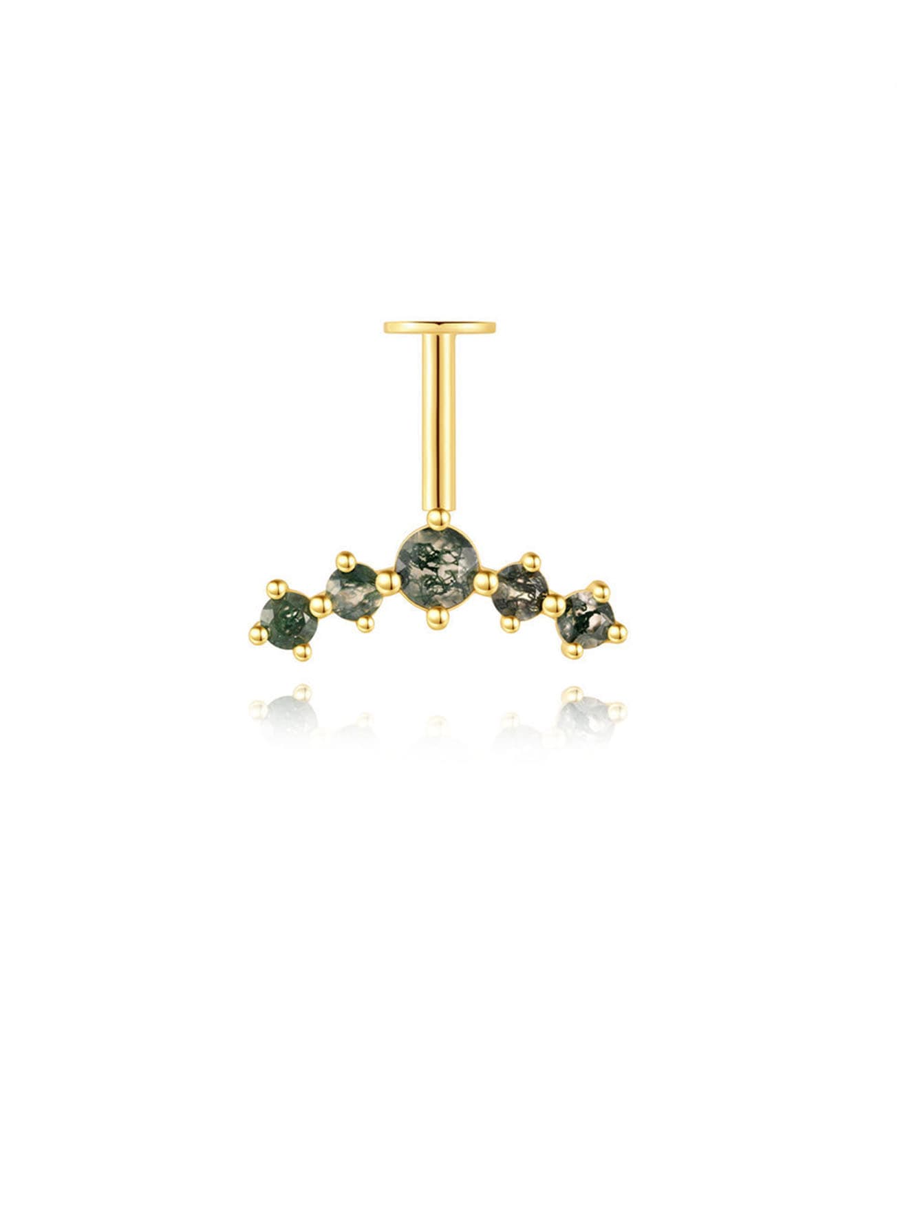 S925 Natural Moss Agate Flatback Stud Piercing Earrings