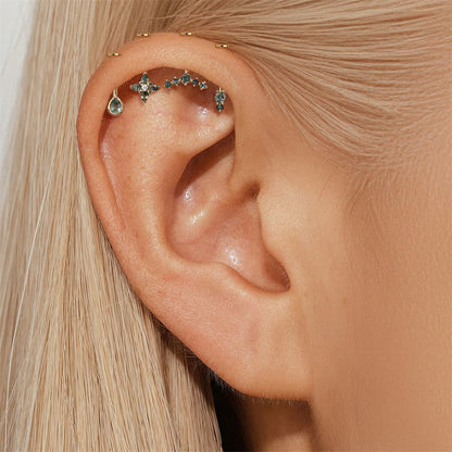 S925 Natural Moss Agate Flatback Stud Piercing Earrings