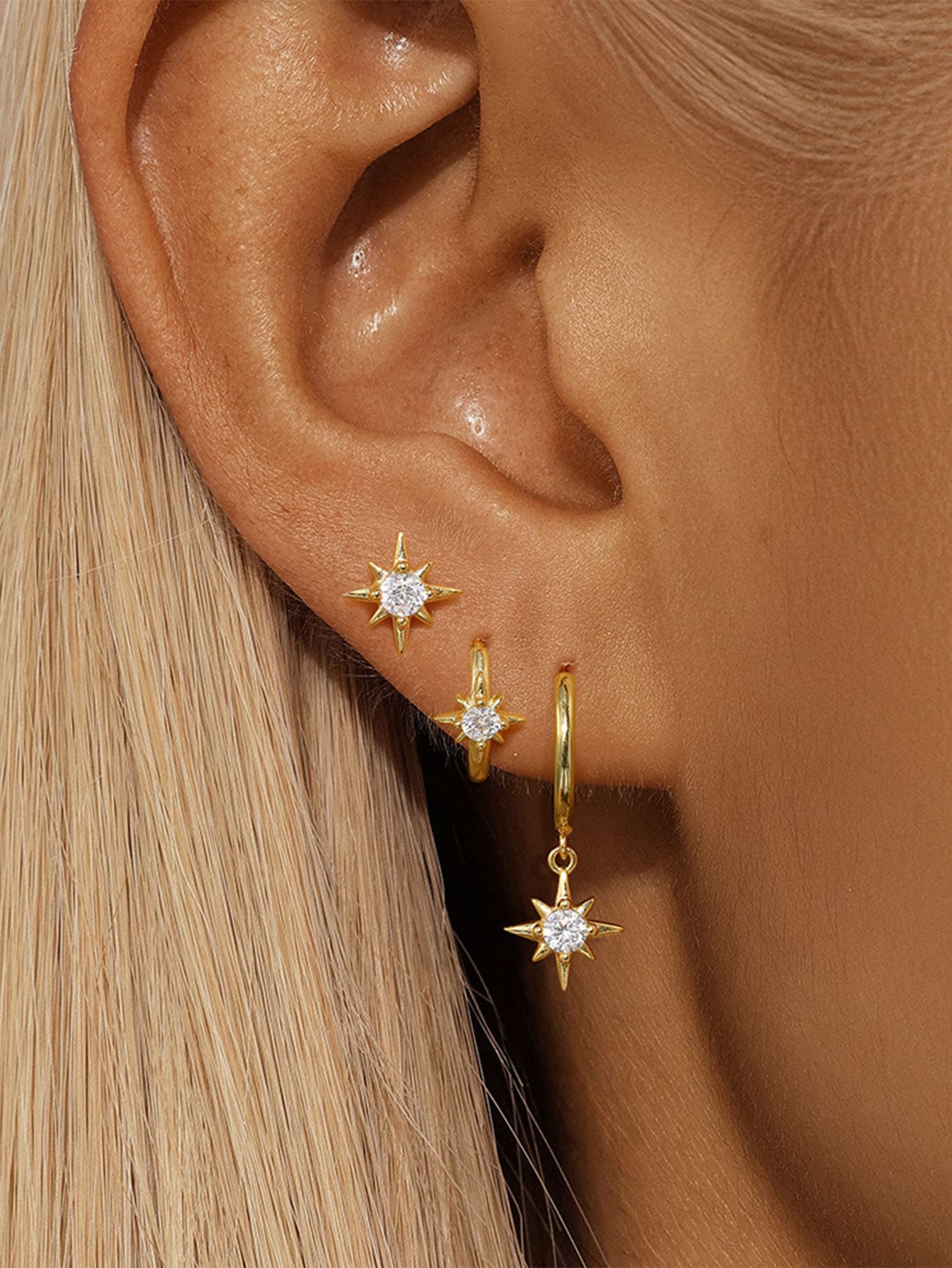 S925 Octagram Star Zirconia Earrings Set