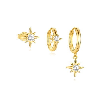 S925 Octagram Star Zirconia Earrings Set