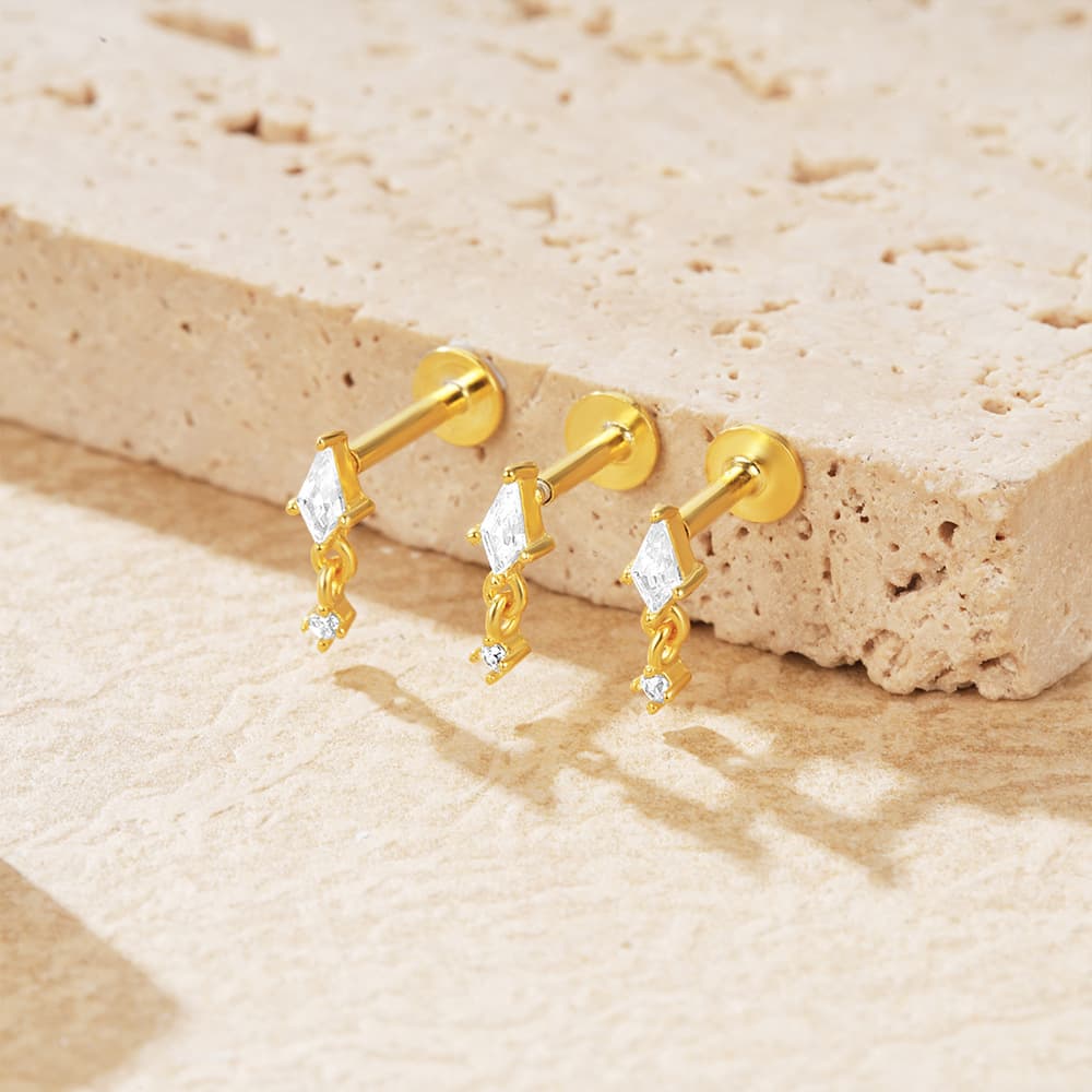 S925 Pendant Zirconia 3-Piece Piercing Stud Earrings