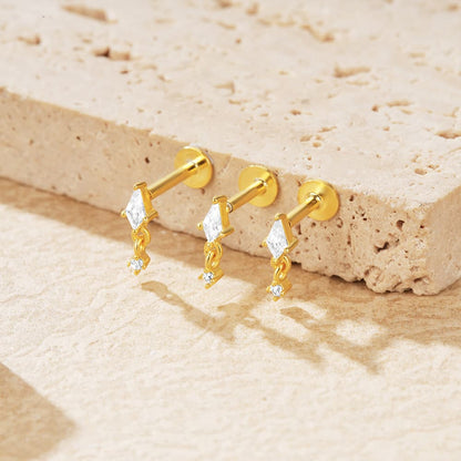 S925 Pendant Zirconia 3-Piece Piercing Stud Earrings