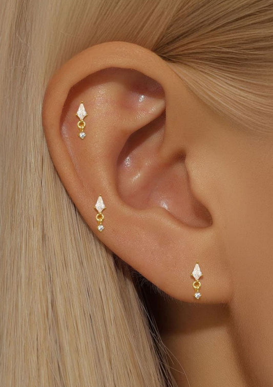 S925 Pendant Zirconia 3-Piece Piercing Stud Earrings