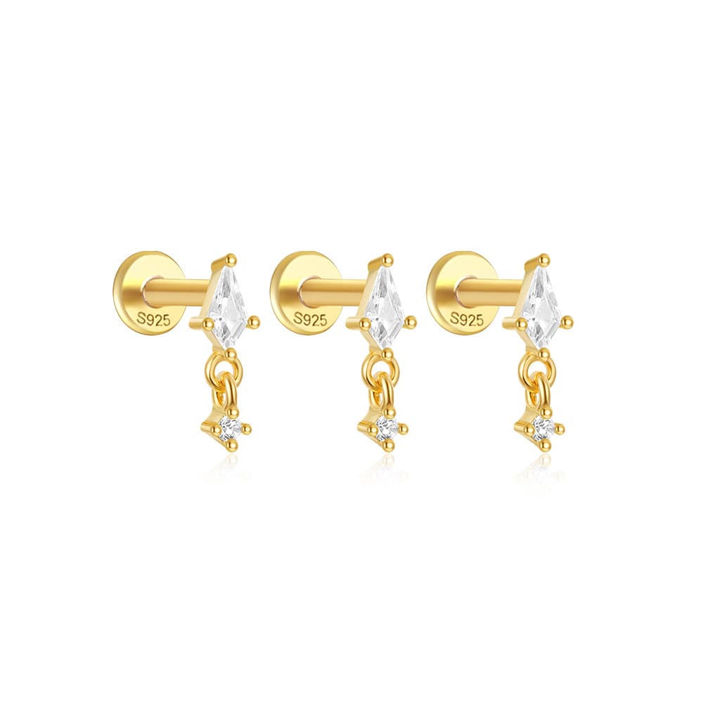 S925 Pendant Zirconia 3-Piece Piercing Stud Earrings