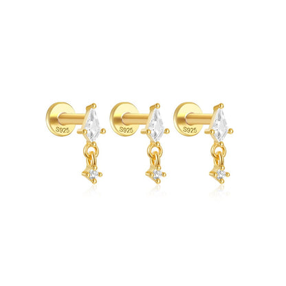 S925 Pendant Zirconia 3-Piece Piercing Stud Earrings