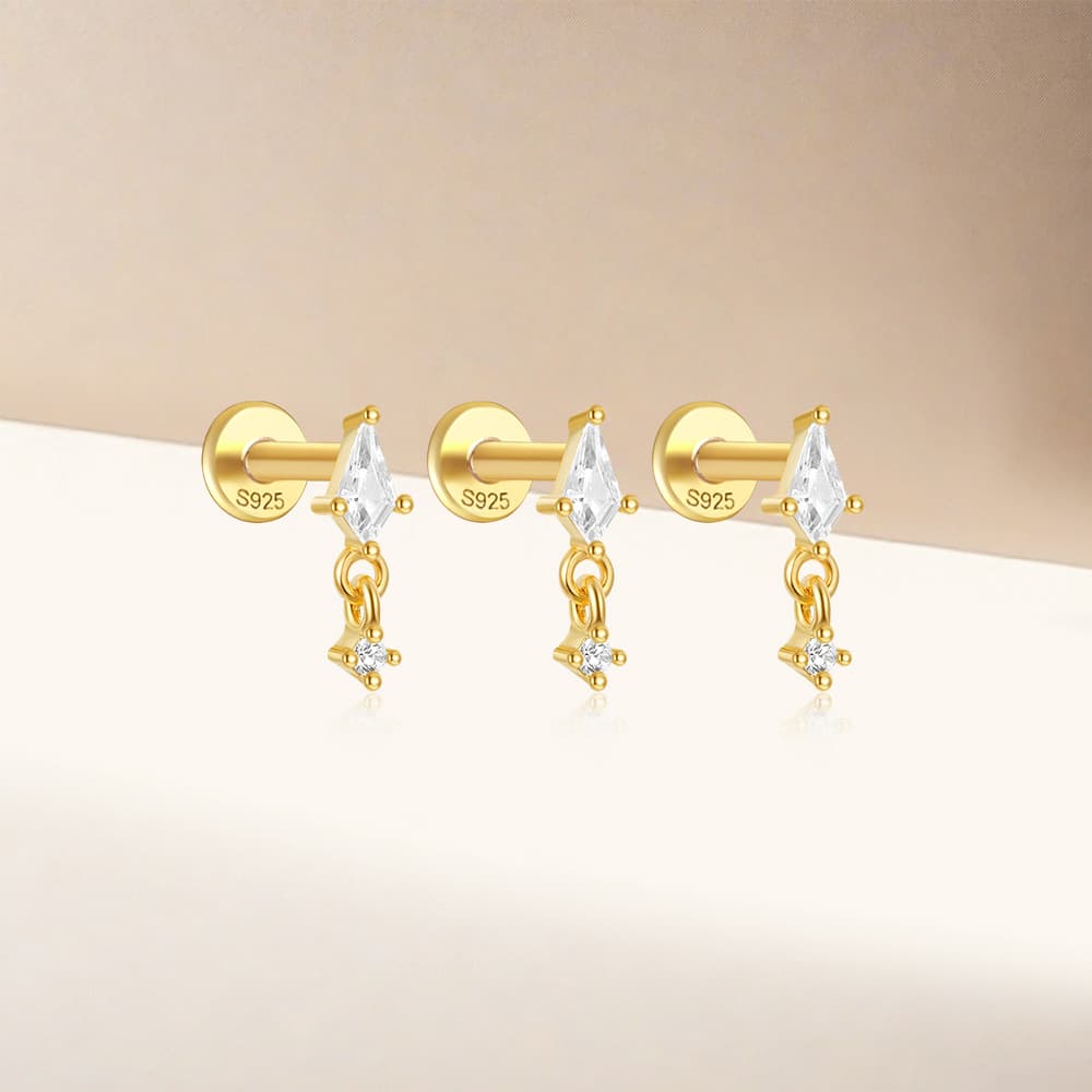 S925 Pendant Zirconia 3-Piece Piercing Stud Earrings