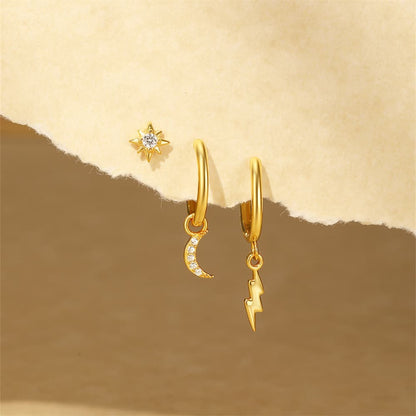 S925 Star Moon Zirconia Earrings Gift Set