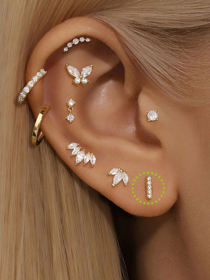 S925 Sterling Silver Bar Ear Piercing Stud