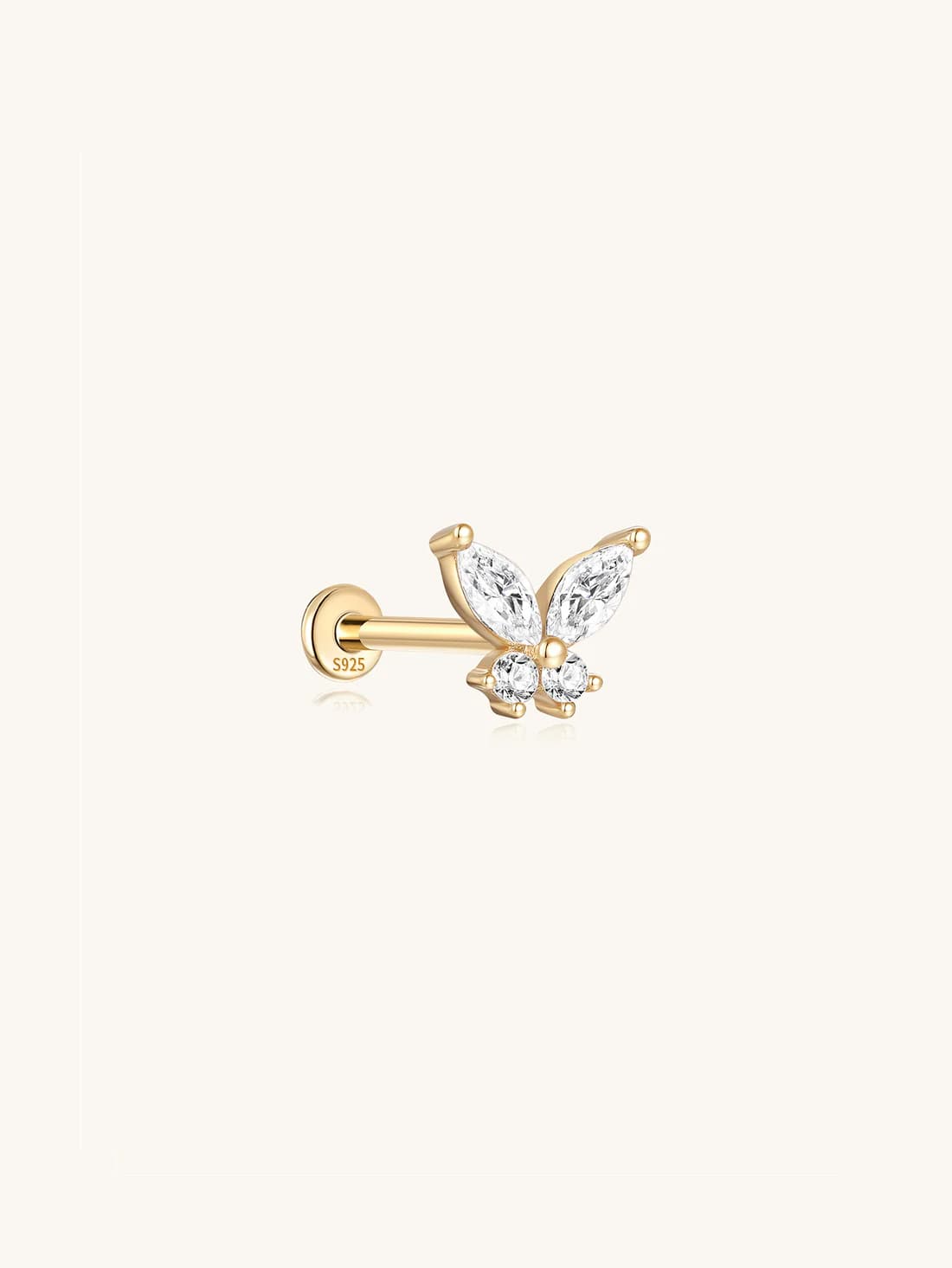 S925 Sterling Silver Butterfly Ear Piercing Stud