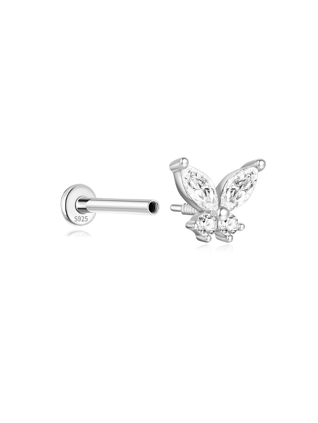 S925 Sterling Silver Butterfly Ear Piercing Stud