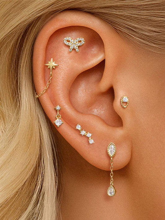 S925 Sterling Silver Butterfly & Star Flatback Threaded Piercing Stud