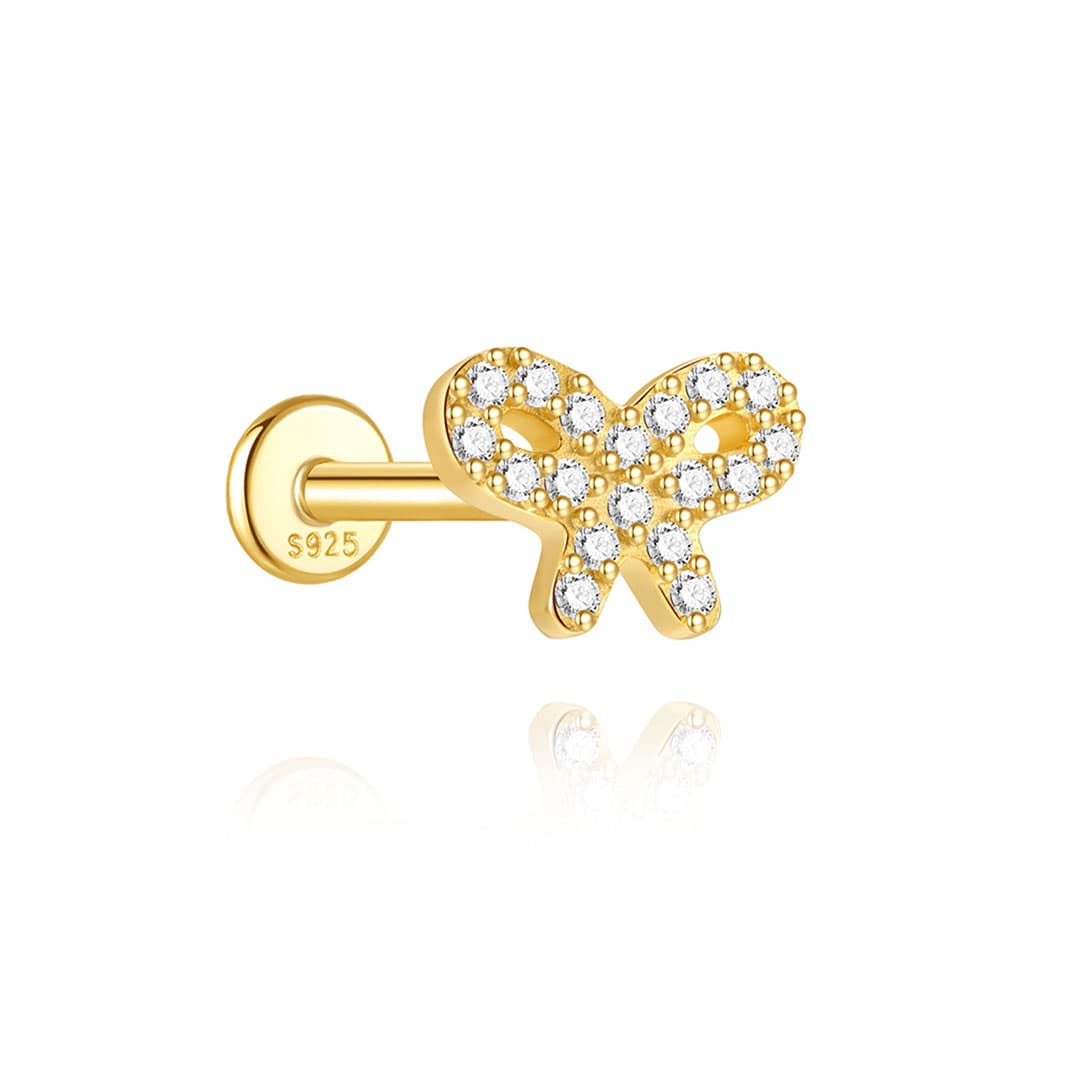 S925 Sterling Silver Butterfly & Star Flatback Threaded Piercing Stud