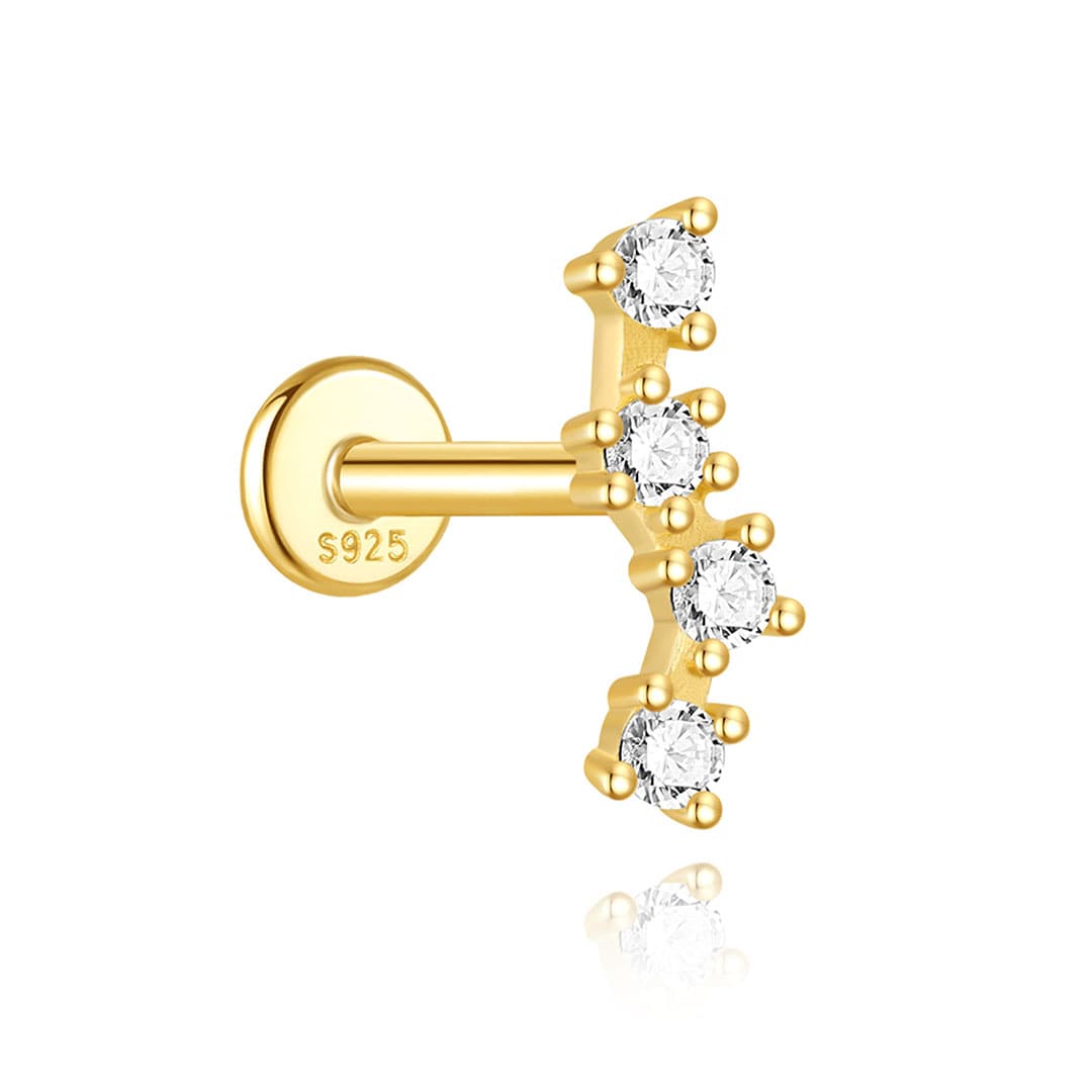 S925 Sterling Silver Butterfly & Star Flatback Threaded Piercing Stud