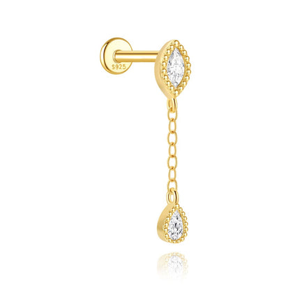 S925 Sterling Silver Butterfly & Star Flatback Threaded Piercing Stud