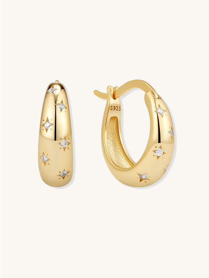 S925 Sterling Silver Celestial Star Tapered Hoops