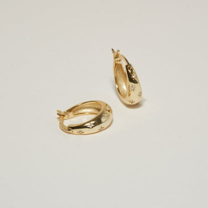 S925 Sterling Silver Celestial Star Tapered Hoops