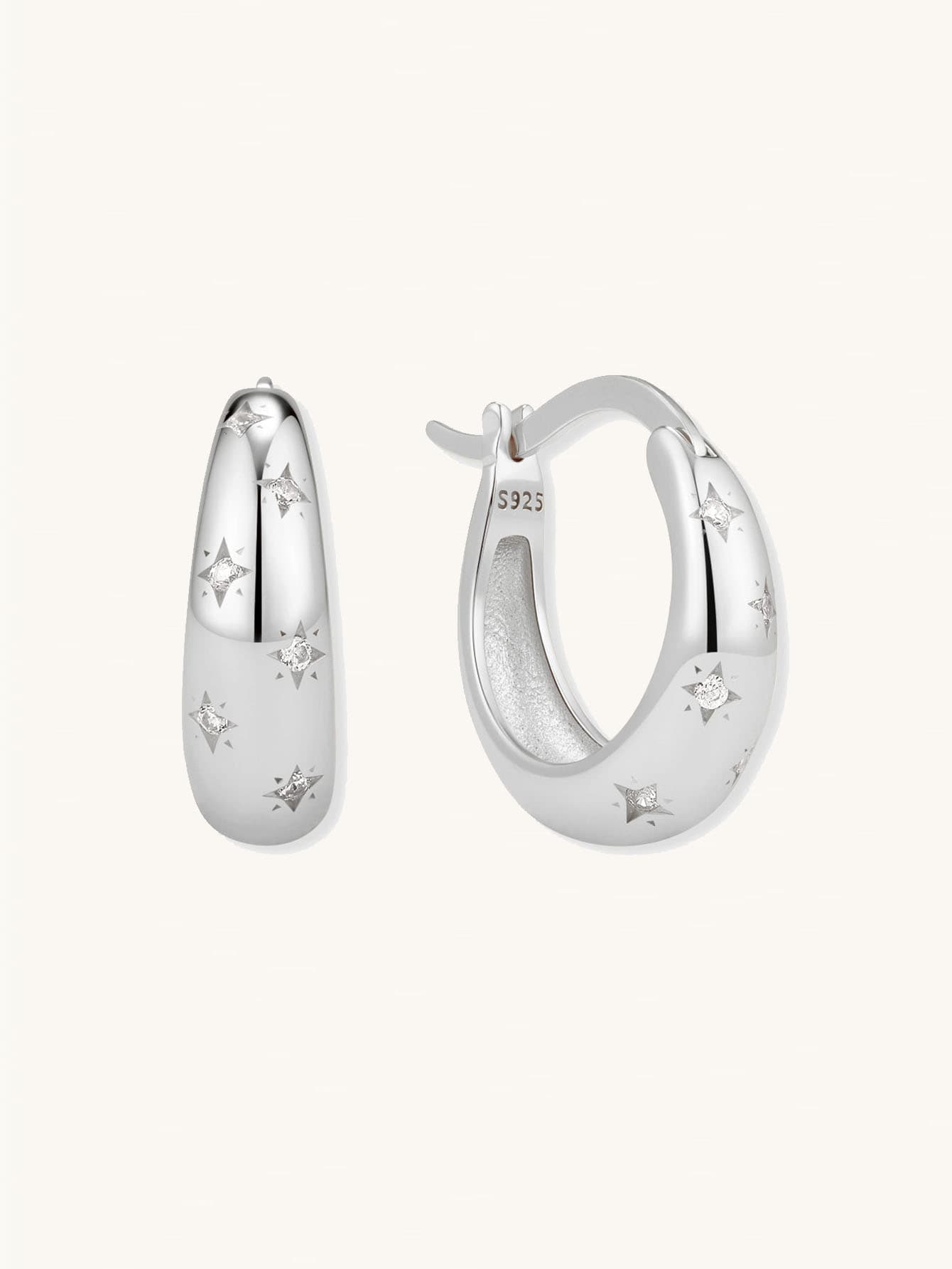 S925 Sterling Silver Celestial Star Tapered Hoops