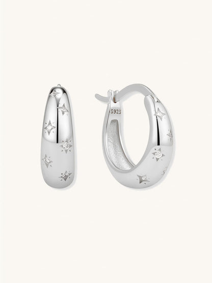 S925 Sterling Silver Celestial Star Tapered Hoops