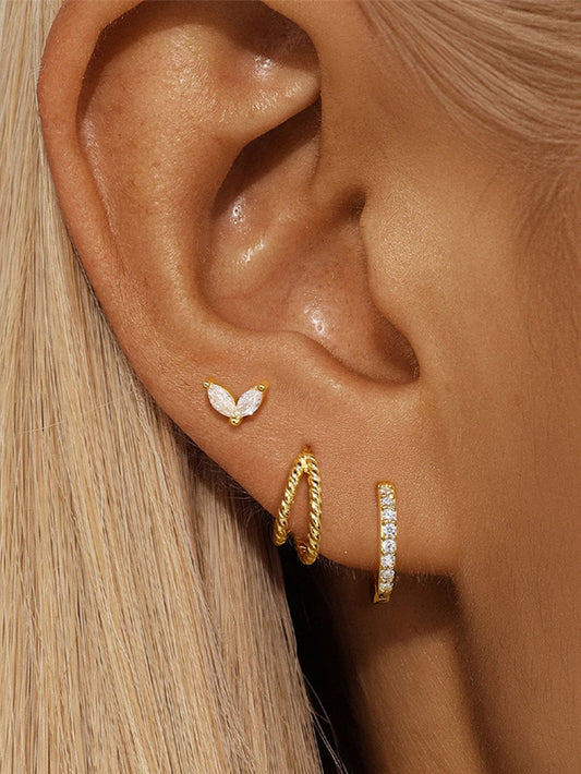 S925 Sterling Silver Classic Cubic Zirconia Hoop & Stud Earrings Set