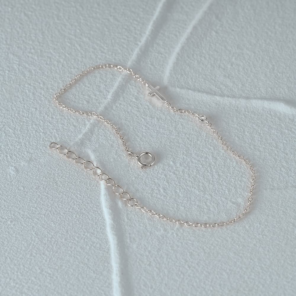 S925 Sterling Silver Cross Single CZ Women's Bracelet