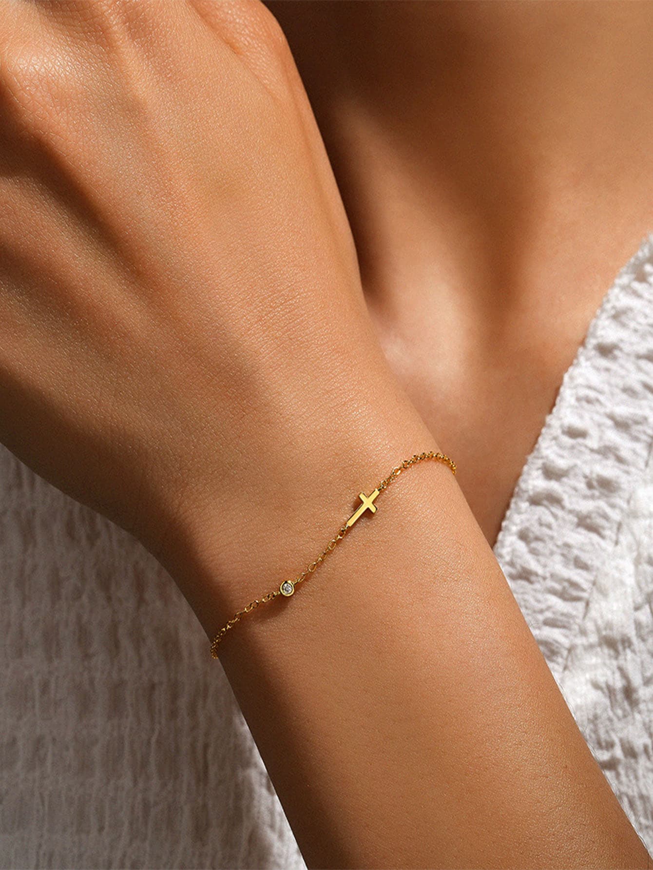 S925 Sterling Silver Cross Single CZ Women's Bracelet