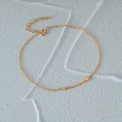 S925 Sterling Silver Cross Single CZ Women's Bracelet