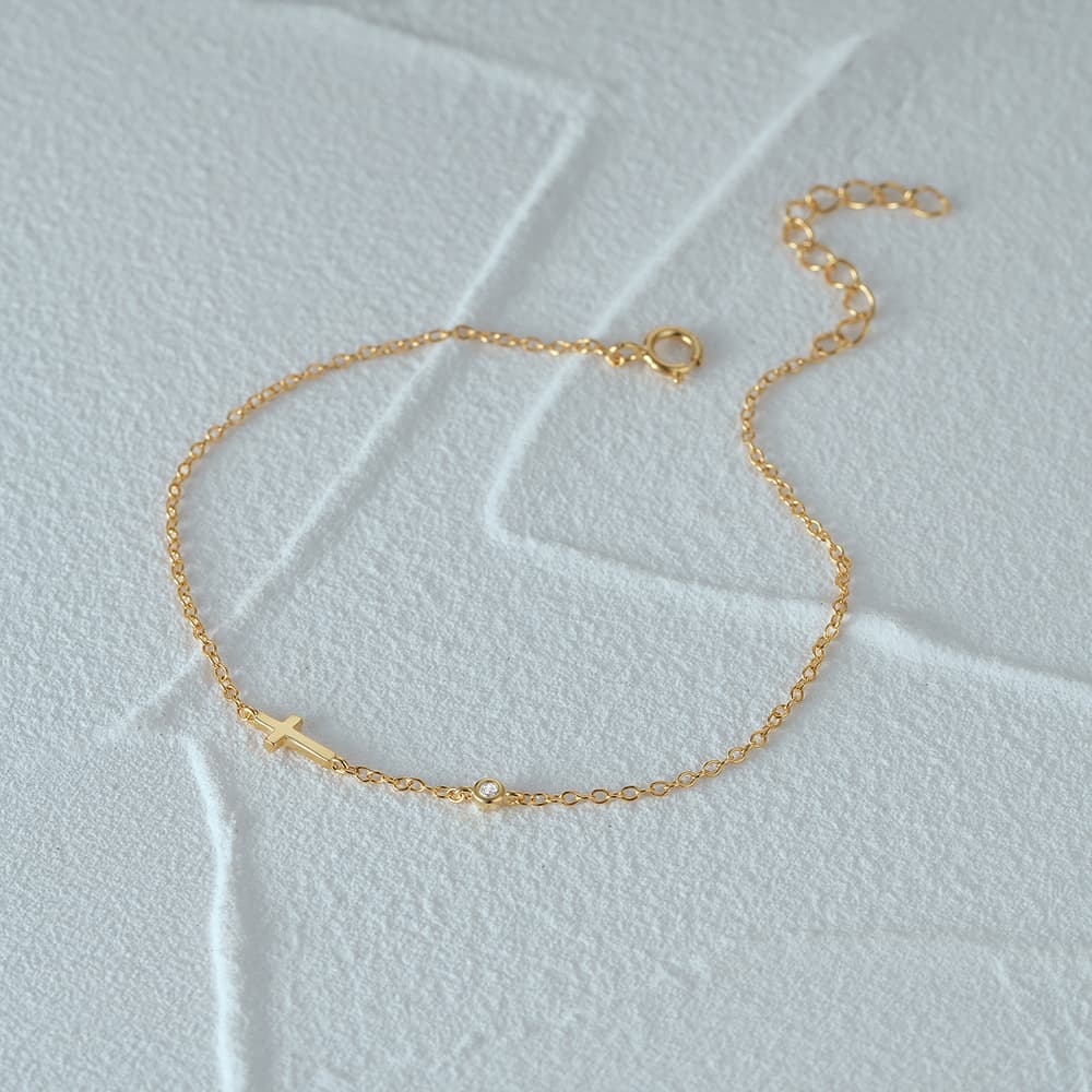 S925 Sterling Silver Cross Single CZ Women's Bracelet