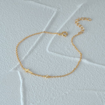 S925 Sterling Silver Cross Single CZ Women's Bracelet