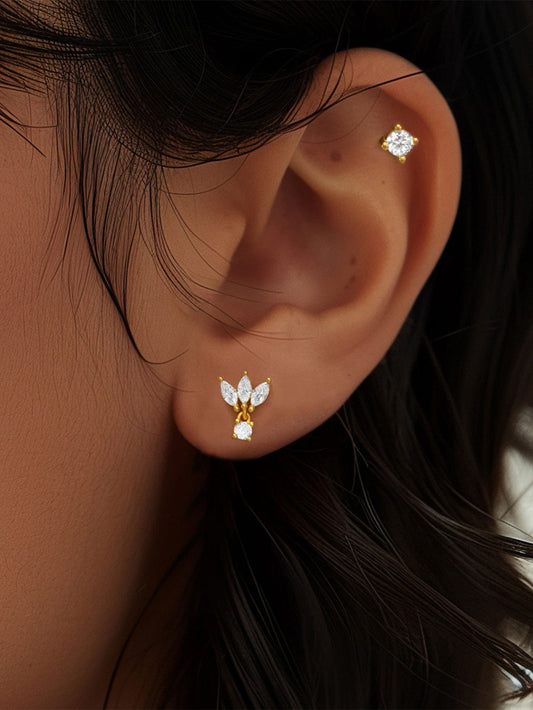 S925 Sterling Silver Crown Flat Back Ear Piercing Stud