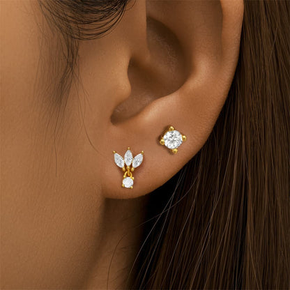 S925 Sterling Silver Crown Flat Back Ear Piercing Stud