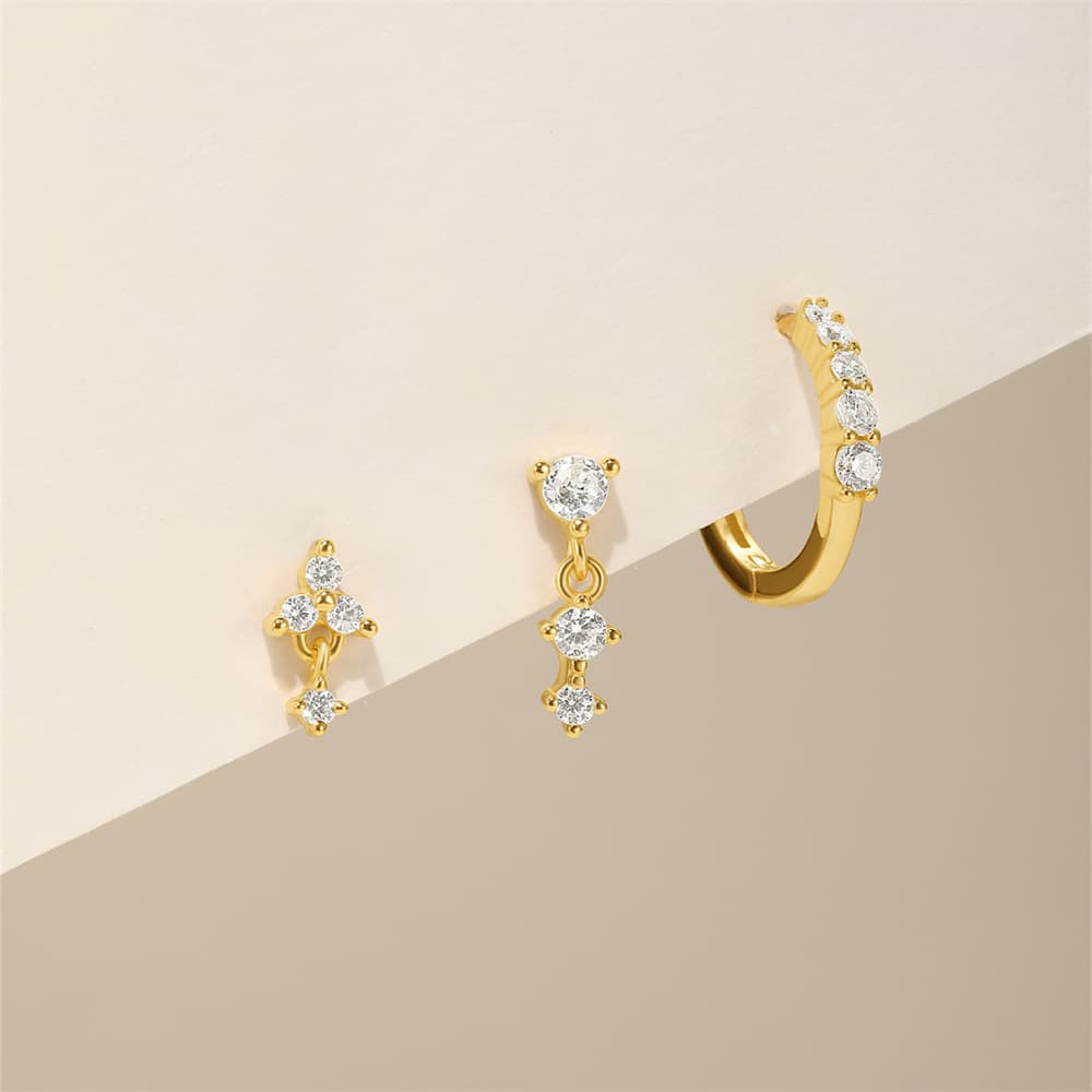 S925 Sterling Silver Cubic Zirconia Hoop & Stud Earrings Set