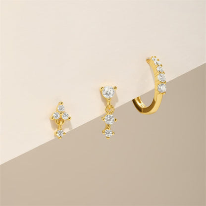 S925 Sterling Silver Cubic Zirconia Hoop & Stud Earrings Set