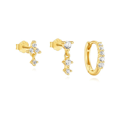 S925 Sterling Silver Cubic Zirconia Hoop & Stud Earrings Set