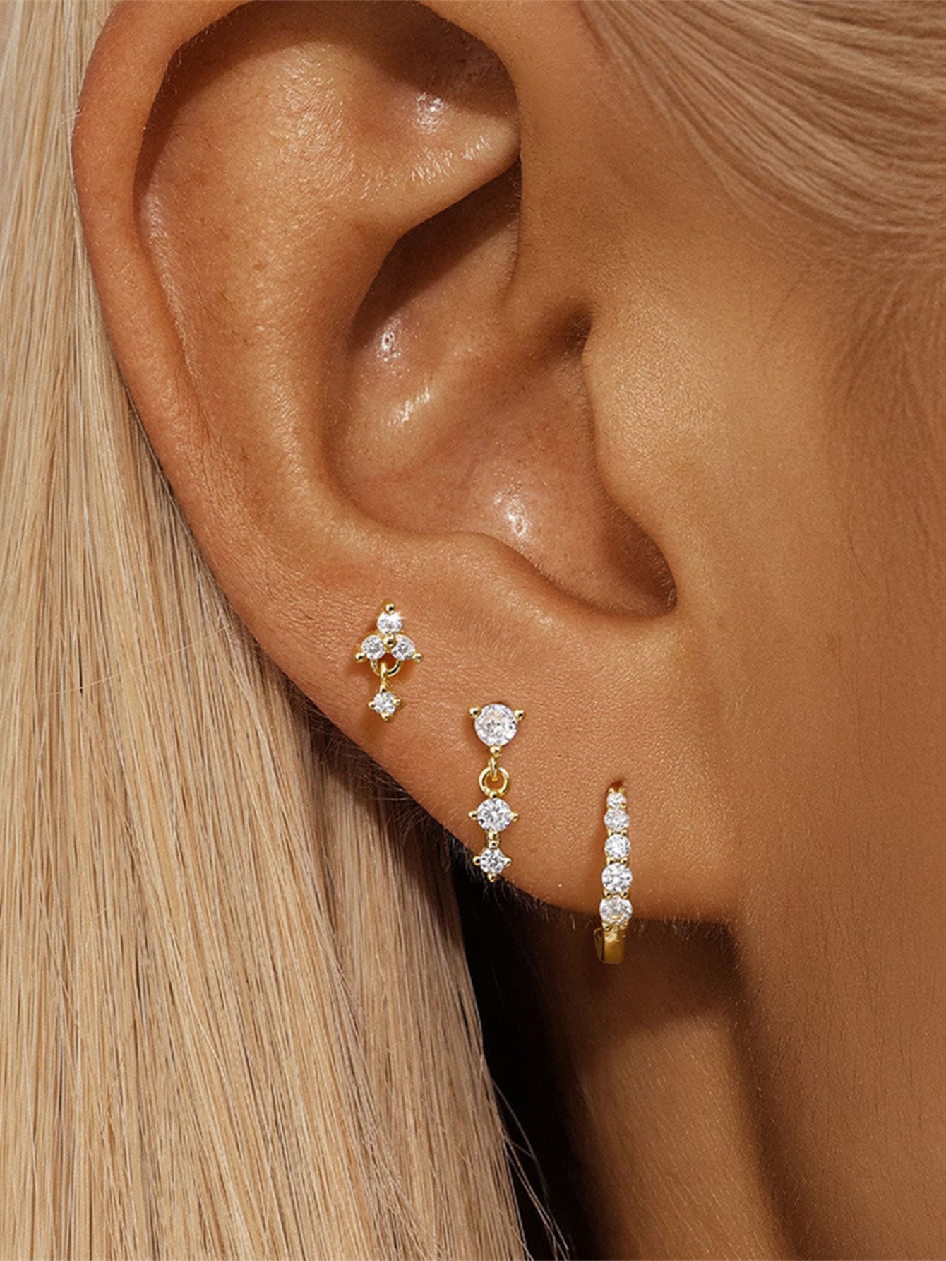 S925 Sterling Silver Cubic Zirconia Hoop & Stud Earrings Set