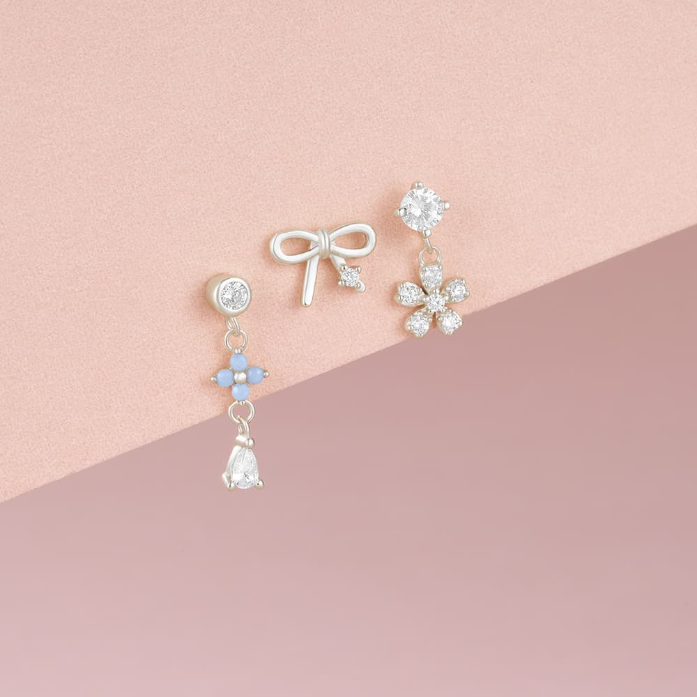 S925 Sterling Silver Floral Bow Piercing Stud Earring